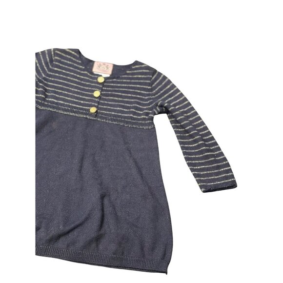 Juicy Couture Girls Sweater Dress 12–18M Navy Knit w/ Gold Lurex Stripes 11"x18" - Picture 2 of 6